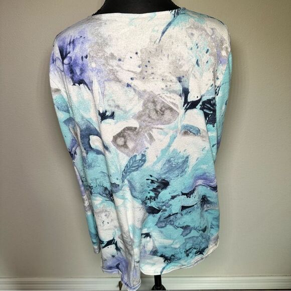 Chico's Aqua and Gray Abstract Blouse L - Picture 3 of 6